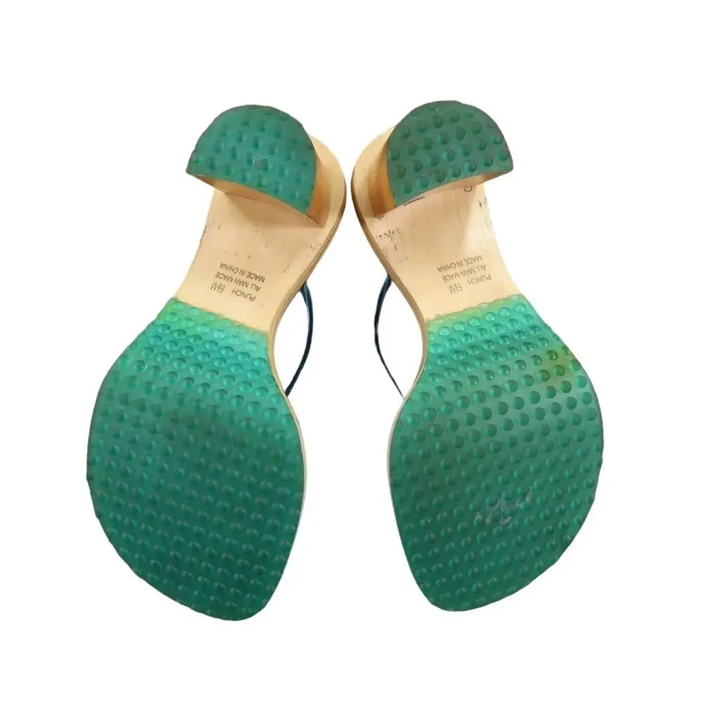 On Your Feet Womens 6.5 Sandals Retro 90's Y2k Block Heel Flip Flop Massage Blue